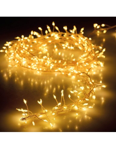 Guirnalda a pilas, función fija, uso interior, tipo espino, blanco cálido, 100 leds, 1,50 m