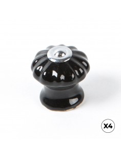 Pomo para mueble, modelo e524, de porcelana y acero con acabado negro, ø28 mm, blíster 4 uds