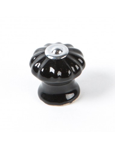 Pomo para mueble, modelo e524, de porcelana y acero con acabado negro, ø28 mm