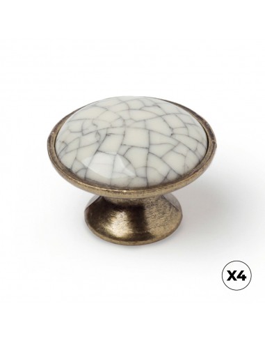 Pomo para mueble, modelo 814, de porcelana y zamak con acabado craquelado y oro viejo, ø30 mm, blíster 4 uds