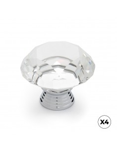 Pomo para mueble, modelo 964, de zamak y cristal con cromo brillo y transparente, ø40 mm, blíster 4 uds