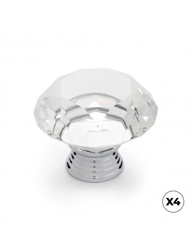 Pomo para mueble, modelo 964, de zamak y cristal con cromo brillo y transparente, ø40 mm, blíster 4 uds