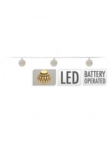 Guirnalda a pilas, función fija, uso interior, con bolas, blanco cálido, 10 leds, 1,30 m, plata