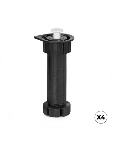 Pata regulable para mueble de cocina, modelo 409, de abs con tapón y acabado negro, ø49 x 138/158 mm, blíster 4 uds