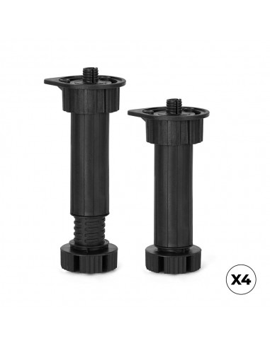 Pata regulable para mueble de cocina, modelo 408, de abs acabado negro, ø49 x 138/158 mm, blíster 4 uds