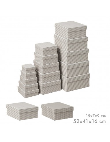 Cajas de almacenamiento encajables, diseño vichy/rayas, medidas variadas, set 15 piezas.