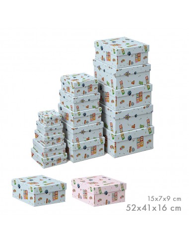 Cajas de almacenamiento encajables, diseño infantil, medidas variadas, set 15 piezas