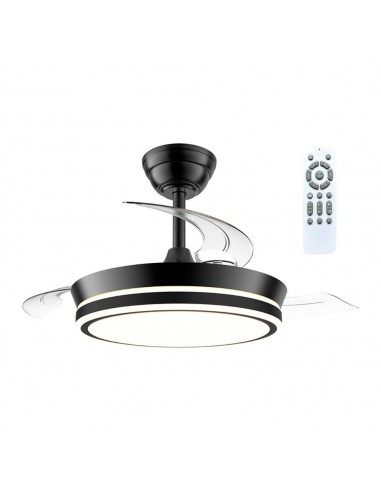 Ventilador de techo led cct, 3 aspas retráctiles 39 w, 4290 lm, negro, aspas ø90 cm, plafón ø41 cm, altura 28 - 38 cm