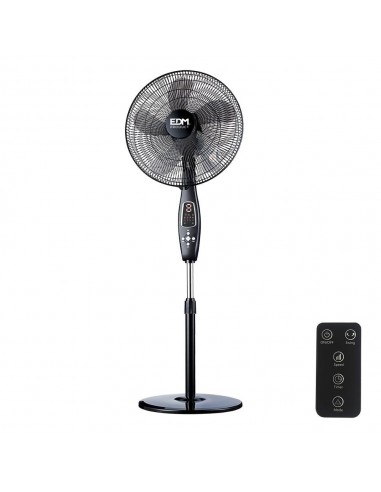 Ventilador de pie mando a distancia, negro, potencia 60 w, 62,9 db, aspas ø40 cm, altura regulable 110-130 cm
