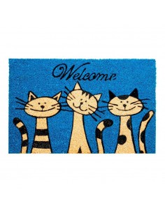 Felpudo de fibra de coco modelo gatos, 60 x 40 cm