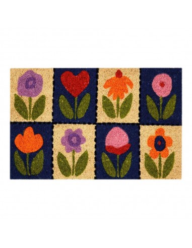 Felpudo de fibra de coco modelo flores, 60 x 40 cm