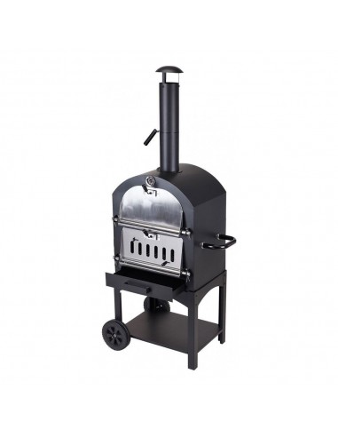 Barbacoa de carbón con horno de piedra 44,5 x 65 x 158 cm