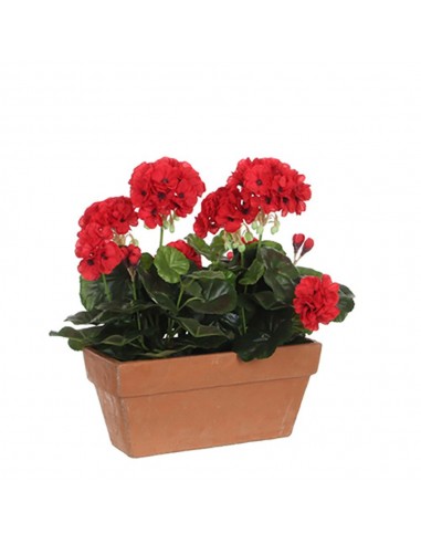Jardinera de geranio rojo, 29 x 13 x 40 cm