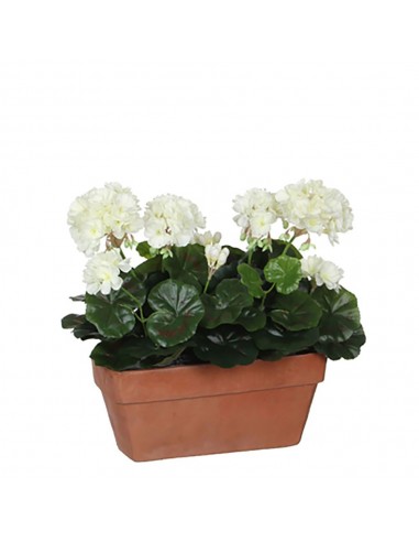 Jardinera de geranio blanco, 29 x 13 x 40 cm